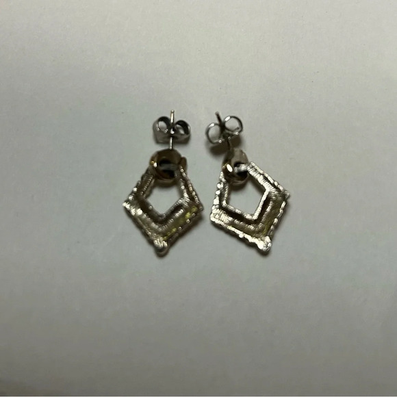 3/$20 Beautiful Gold Plated Drop Diamond Square Shaped Dangle Earrings - Picture 2 of 2